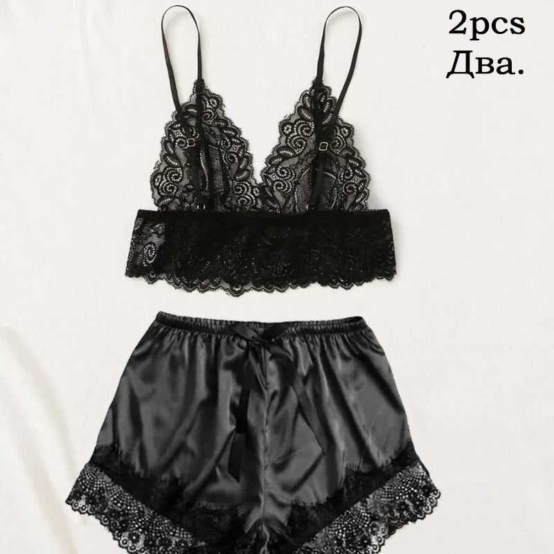 5-teiliges Damen-Nachtwäsche-Pyjama-Set aus Satin, Robe, sexy Dessous, Bademantel, Spitze, Seide, Nachtkleid, Hose, Heimkleidung, Nachtwäsche, PJ
