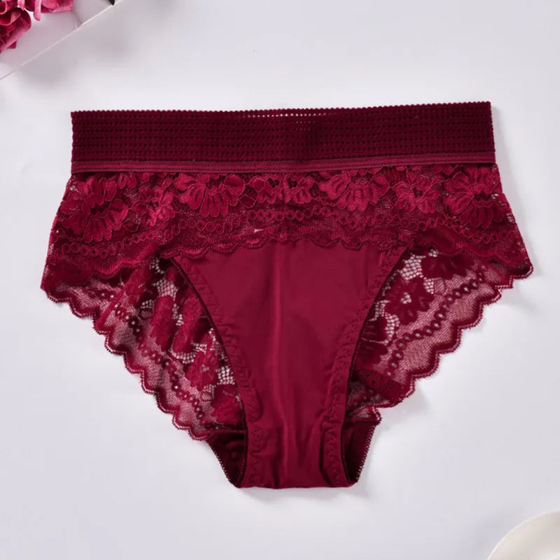Plus Größe Dessous Sexy Einfarbig Mode Slips Hohe Taille Frauen Unterwäsche Elastische Atmungsaktive Hose Ausgehöhlte Stickerei