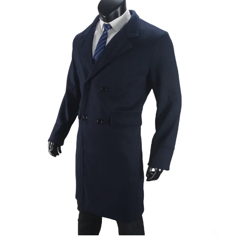 Herren langer Zweireiher mantel mit Futter warme Mäntel Woll mischung Revers Casual Fashion Herren bekleidung EU-Größe angepasst
