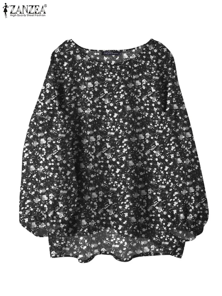 ZANZEA Elegante Frauen Blumen Blusen 2024, Mode Laterne Langarm O Neck Blusas Mujer Böhmischen All-Over Print Shirts tops