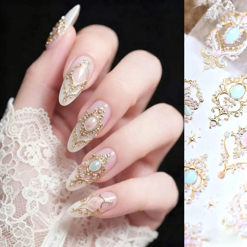 1 Stück 5D geprägte Gold rosa Diamant Halskette Nagelaufkleber Vintage Barock Zepter Nagelaufkleber selbstklebende Nägel Kunstdekoration