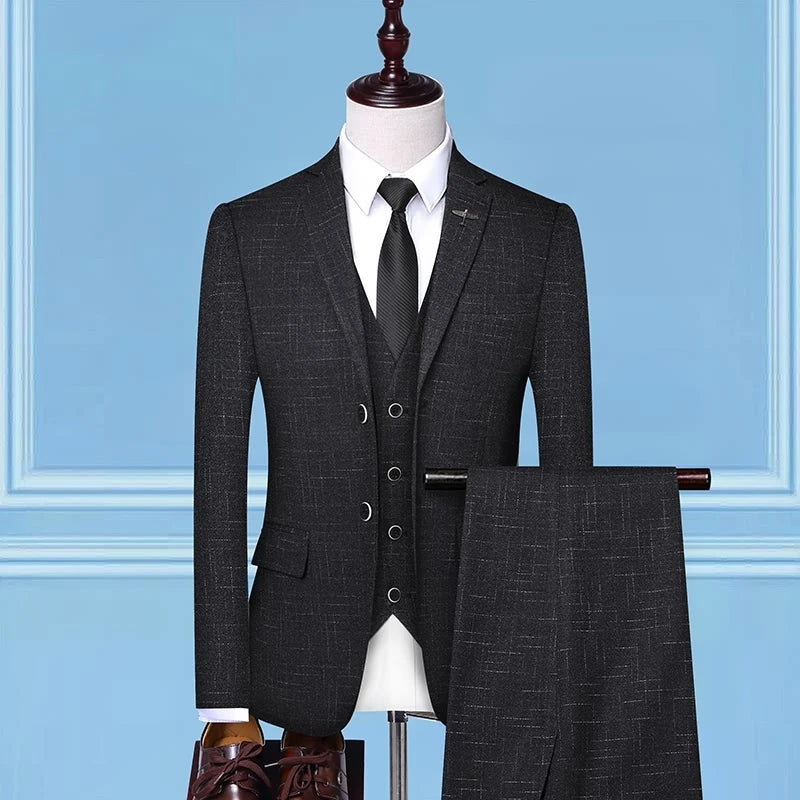 3-teiliges Anzugset im britischen Stil – hochwertige Herrenmode, Hochzeitsbankett, europäischer und amerikanischer Look mit Jacke, Weste und Hose