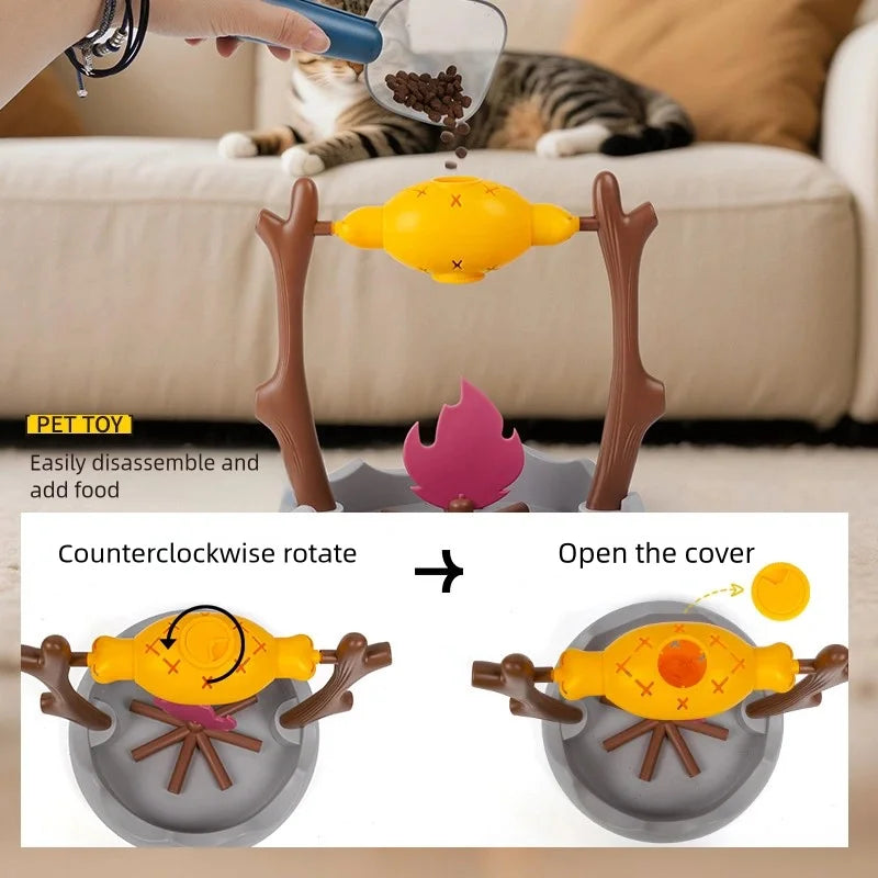 Katzen- und Hundespielzeug, geröstetes Hähnchenbein 360° °   Rotierendes Speisen-Versteck- und Fütterungsgerät, langsam beweglicher Futterspender, Lernartikel