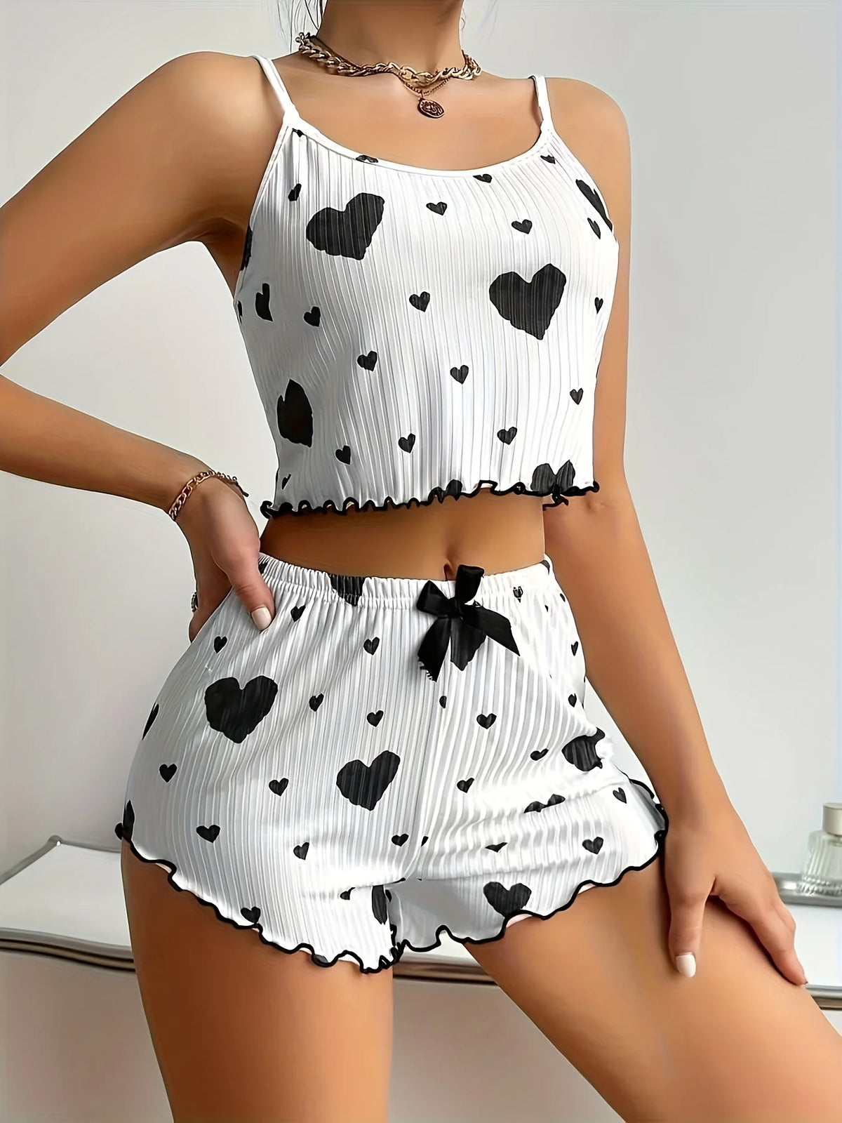 2-teiliges Pyjama-Set Shorts Damen Homewear Bedruckte Unterwäsche Pyjamas Sexy Dessous Camisoles Tops Nachtwäsche Schlafanzug
