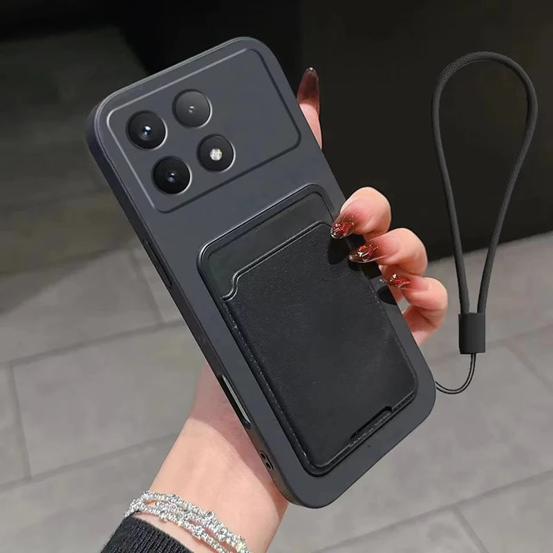 Luxus Flüssigkeit Silikon Karte Slot Tasche Halter Telefon Fall Für XiaoMi Redmi 12C A5 A3 Hinweis 14 13 12 Pro plus 11 10 9 8 Brieftasche Abdeckung