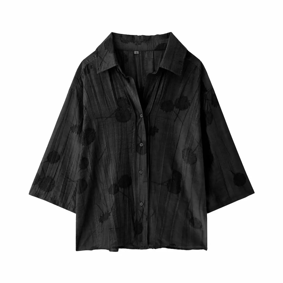 HH Frauen Elegante Jacquard Bluse Hose Sets Casual Langarm Hemd Breite Bein Hosen 2024 Weibliche Mode Streetwear Anzug