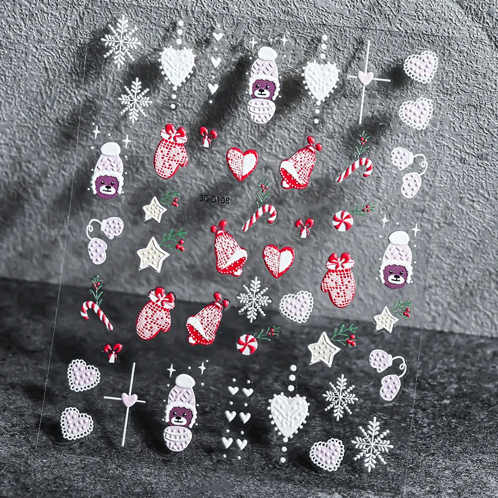1 stücke 3D Weihnachten Santa Claus Schneeflocke Nagel Aufkleber Winter Weihnachten Nette Cartoon Schneemann Bär Elch Nagel Aufkleber Weihnachten Nagel decora