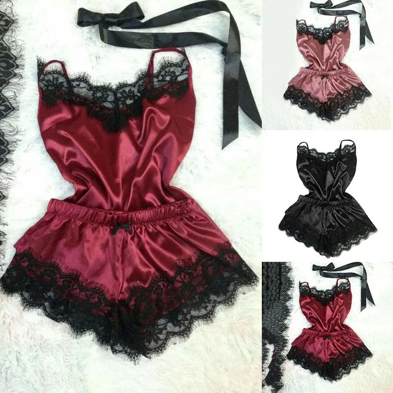 Sexy Pyjamas Set Frauen Nachtwäsche Eis Seide Satin Nachthemden Robe Dessous Set