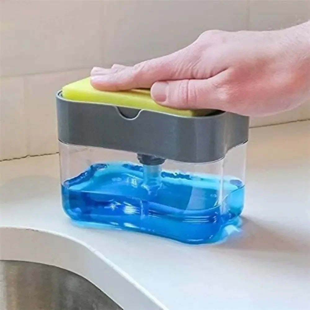 Seifenspender, 2-in-1, Geschirrspülschwammhalter, Küchenspüle, Geschirrspülseife, Pumpspender, Schwammbehälter