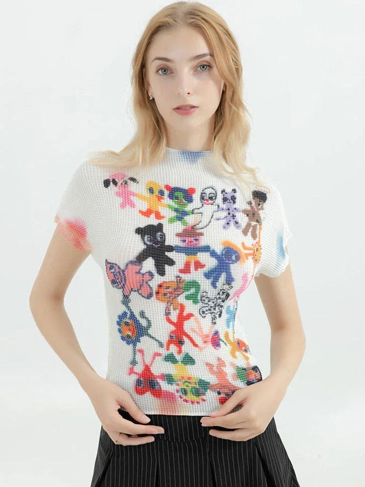 Frauen T-shirt Harajuku Koreanische Y2k Grafik Druck Kurzarm T Top Kleidung Mode Vintage Streetwear Oansatz T-shirts Sommer