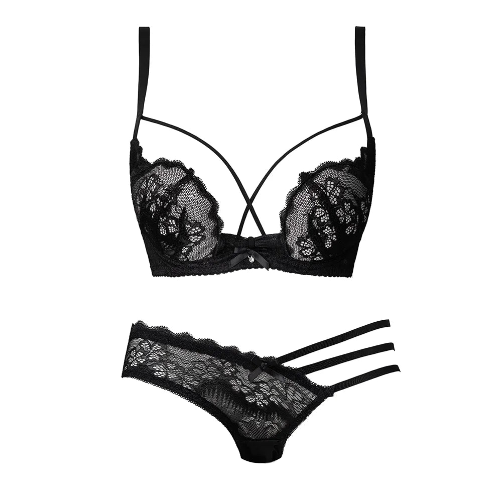 Eleganter, rückenfreier BH mit tiefem V-Ausschnitt, transparentes rotes Spitzen-Bralette für kleine Brust, dünnes Raff-Dessous-Set für Damen, tushy Bright Red Plunge AB