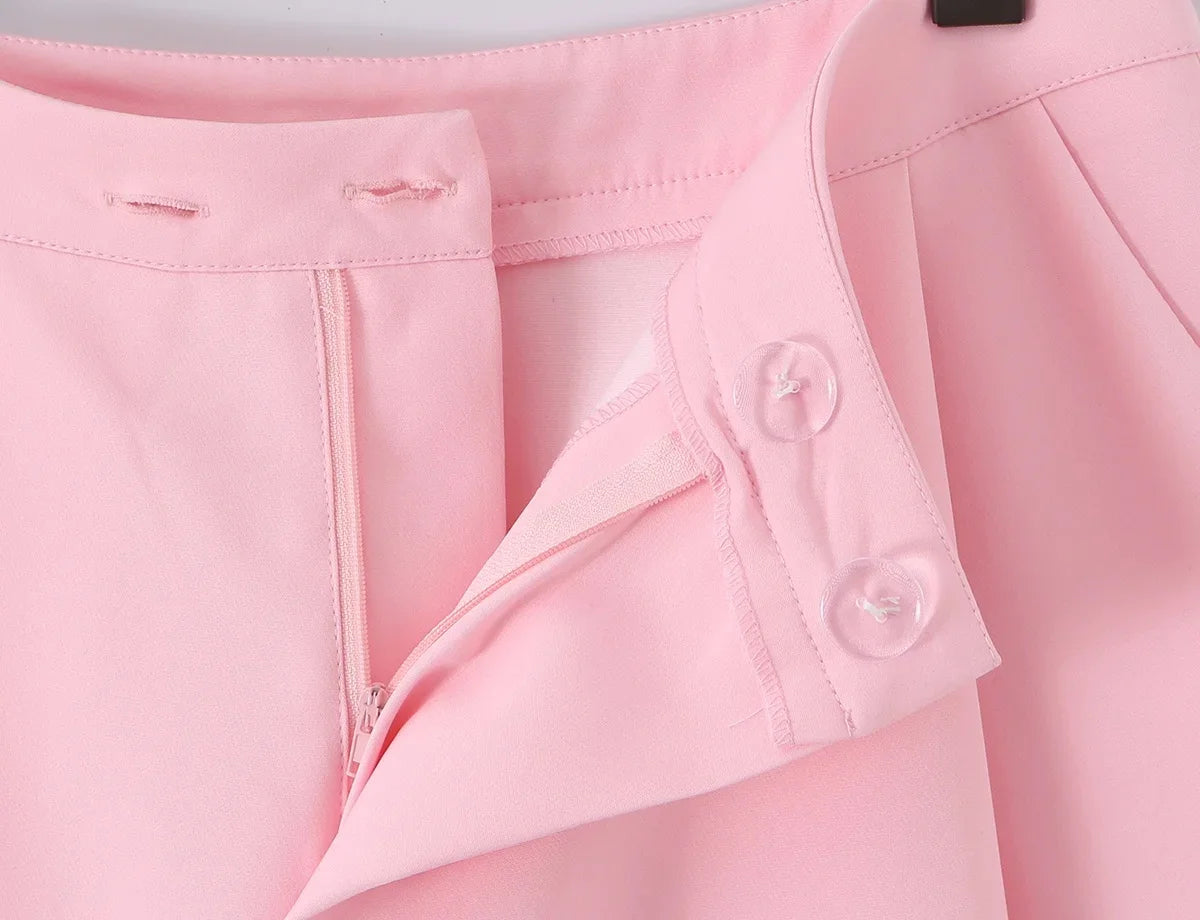 KONDALA Büro-Damen Casual Chic Blazer-Anzug Rosa Doppelreihiger Kurzer Blazer mit Reißverschluss-Shorts Modischer 2026 Sommer-Herbst-Anzug