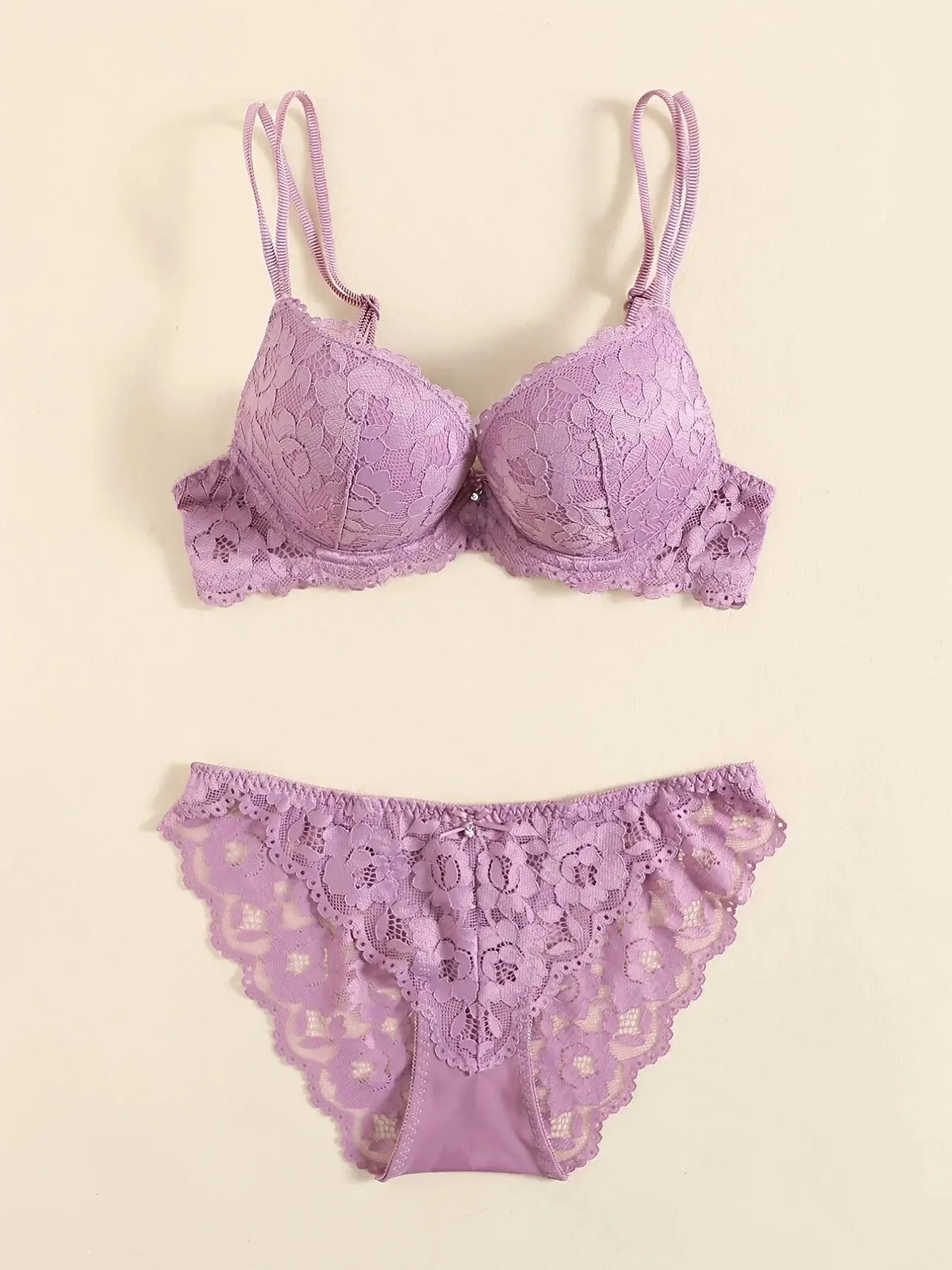 1 Set elegantes Dessous-Set aus Spitzenstickerei und atmungsaktivem Stoff: Push-up-BH, durchsichtiges Höschen mit tiefer Taille – ultimativer Valentinstag