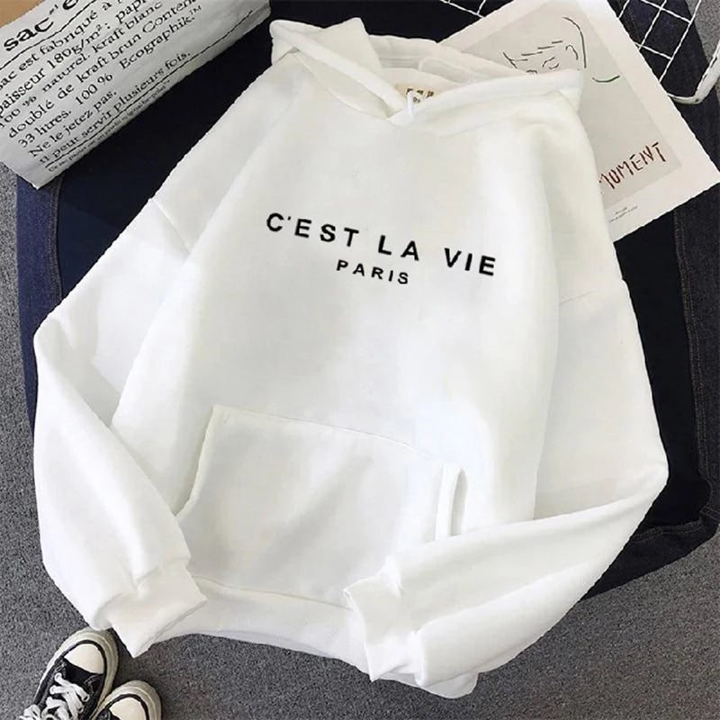 Frauen Casual Drucken Lose Hoodies Frühling Langarm Mit Kapuze Sweatshirt Harajuku Einfache Tops Faul Stil Pullover 2023 Streetwear