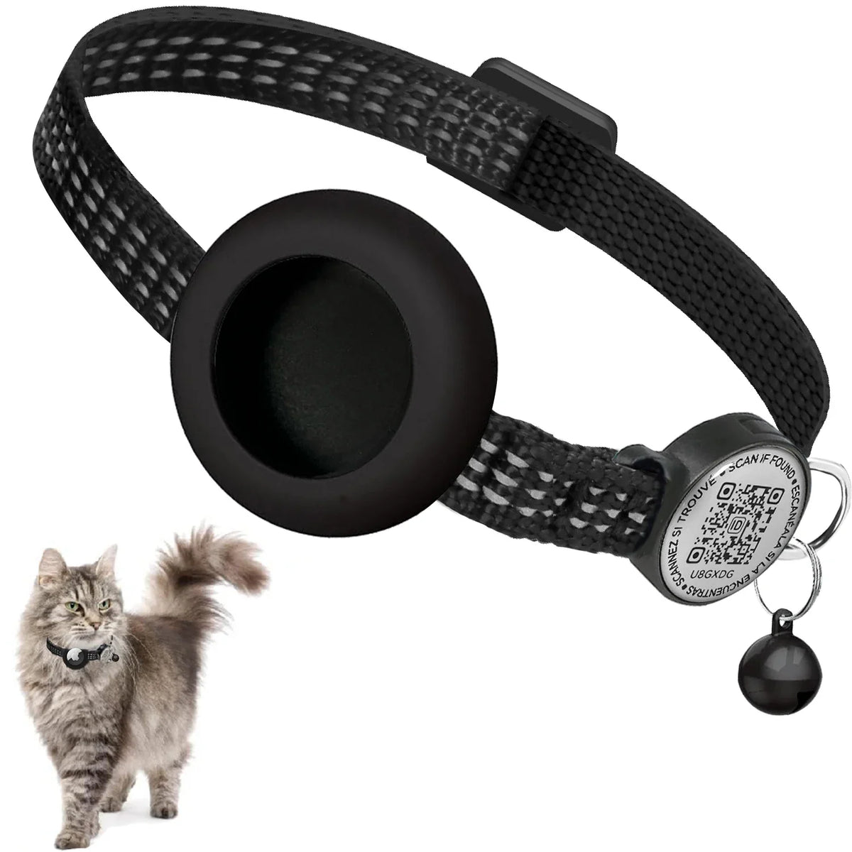 für AirTag GPS-Katzenhalsband mit QR-Tag, reflektierendes Apple-Tag-Haustierhalsband mit Air-Tag-Halter und Katzen-Tag, AIRTAG-Hülle, Kätzchenhalsband