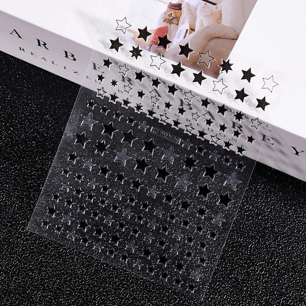 1-PC Holo Laser Star Nail Art Aufkleber (Schwarz/Weiß/Splitter/Gold) Glänzender Stern 3D Nagelaufkleber DIY 3D Transfer Star Nail Slider *&
