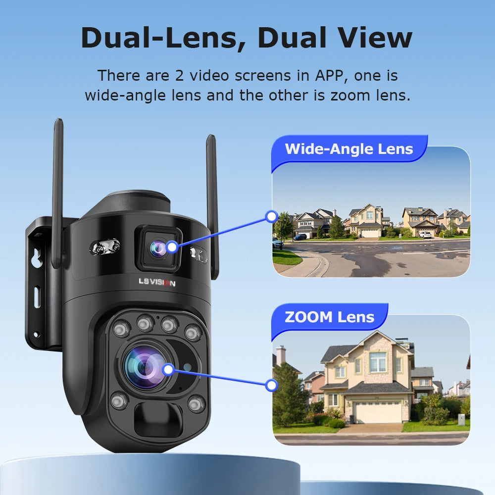LS VISION 36X Optischer Zoom Außen-Solarkamera WiFi/4G 24/7 Videoaufzeichnung Doppelbildschirme AOV & PIR WLAN-Sicherheitskamera CCTV IP66