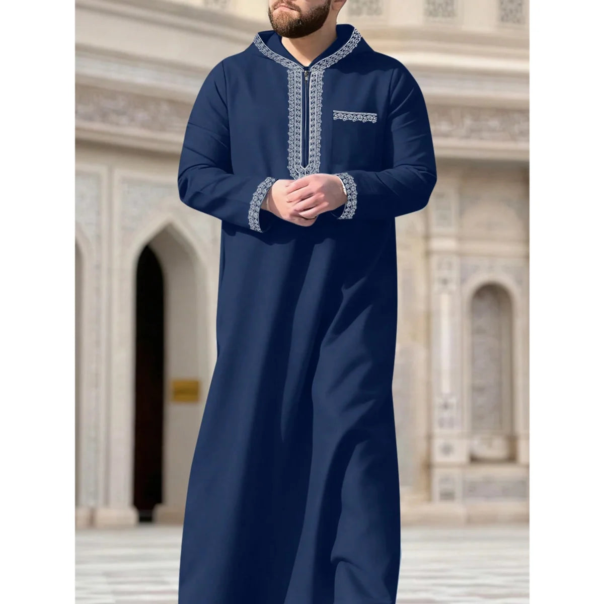 Eid Al Fitr Herren Langes Gewand Traditionelles Nahöstliches Muslimisches Lässiges Locker Sitzendes Hochwertiges Elegantes Retro-Kapuzenkleid für Männer
