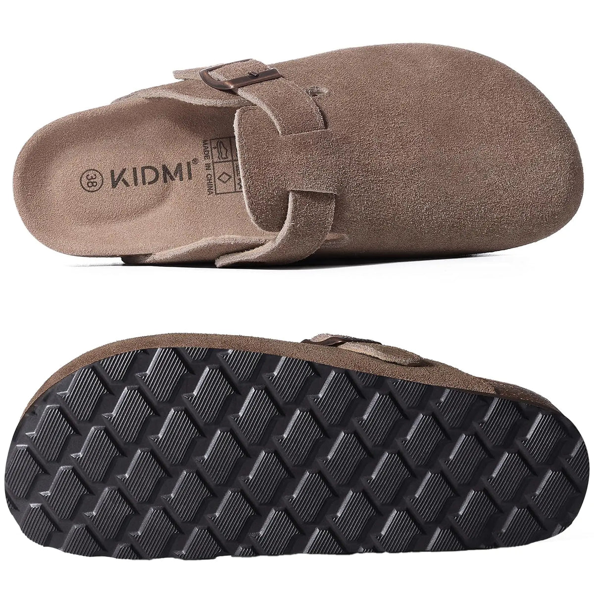 Litfun Neue modische Damen-Clogs mit verstellbarem Riemen, Korkfußbett, Leder-Pantoletten mit Fußgewölbeunterstützung, Unisex-Kartoffelschuhe für den Außenbereich