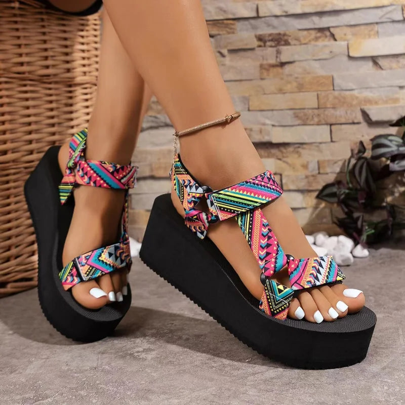 Neue Damen-Sommerschuhe mit dicken Sohlen, bequeme Stoff-Sandalen, Strand-Sandalen mit freiliegender Zehenpartie, leichte Freizeit-Slipper, Zapatos