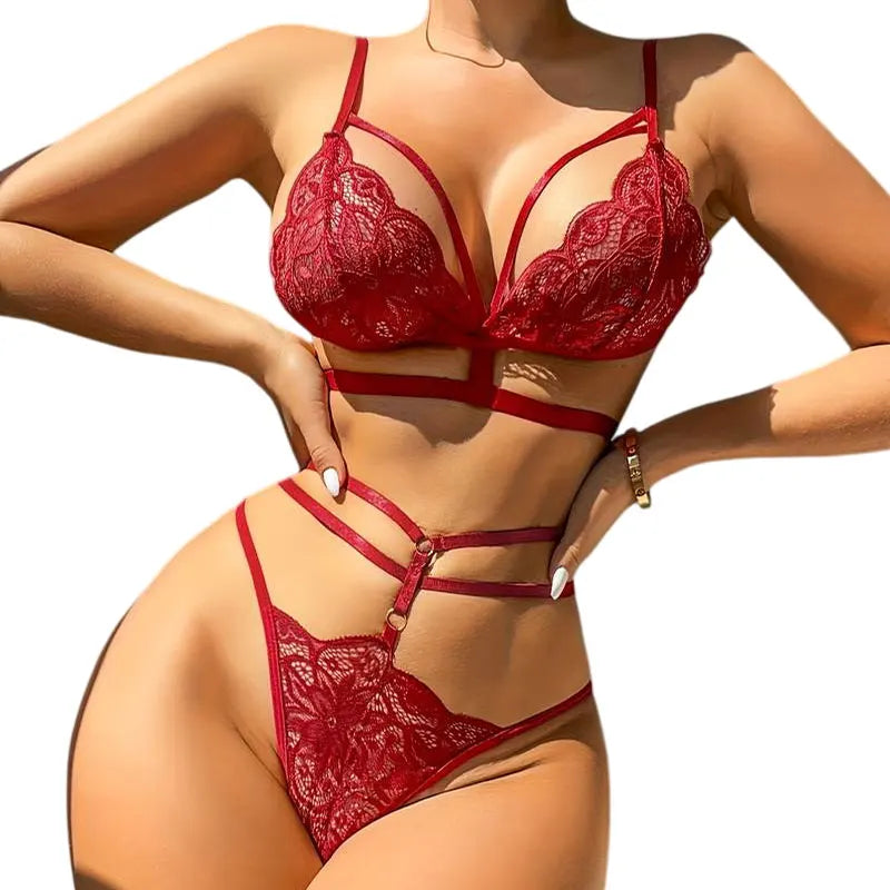Dessous-Set, sexy, nahtloser, rückenfreier BH, aushöhlen, hoch taillierte Tangas, zarte 2-teilige reine erotische Unterwäsche-Sets, Damen-Unterwäsche