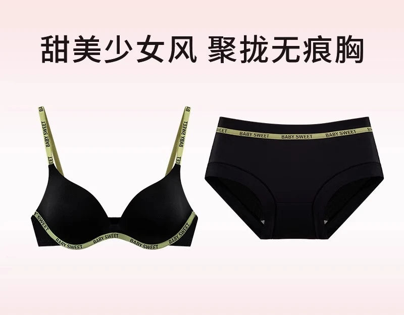 Kabelloses, nicht gepolstertes BH-Set für kleine Brüste, nahtloser Komfort-Bralette und Slip, reine, elegante Damenunterwäsche für Teenager und Mädchen