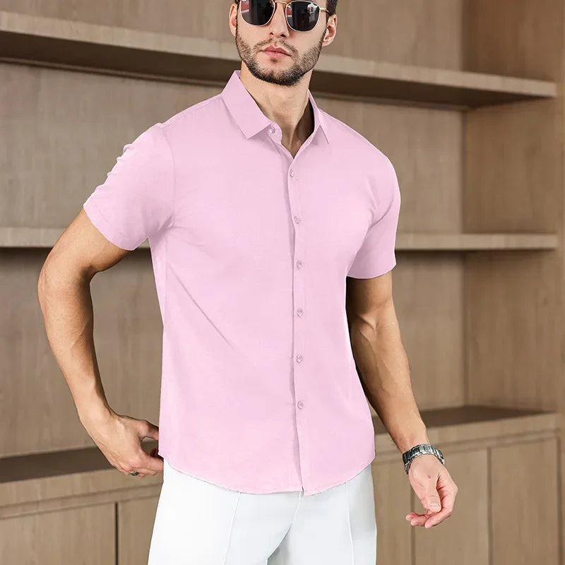 Neues Herren-Business-Casual-Hemd mit kurzen Ärmeln, einfarbig, für Sommermode, ohne Bügeln, bequemes und vielseitiges Oberteil