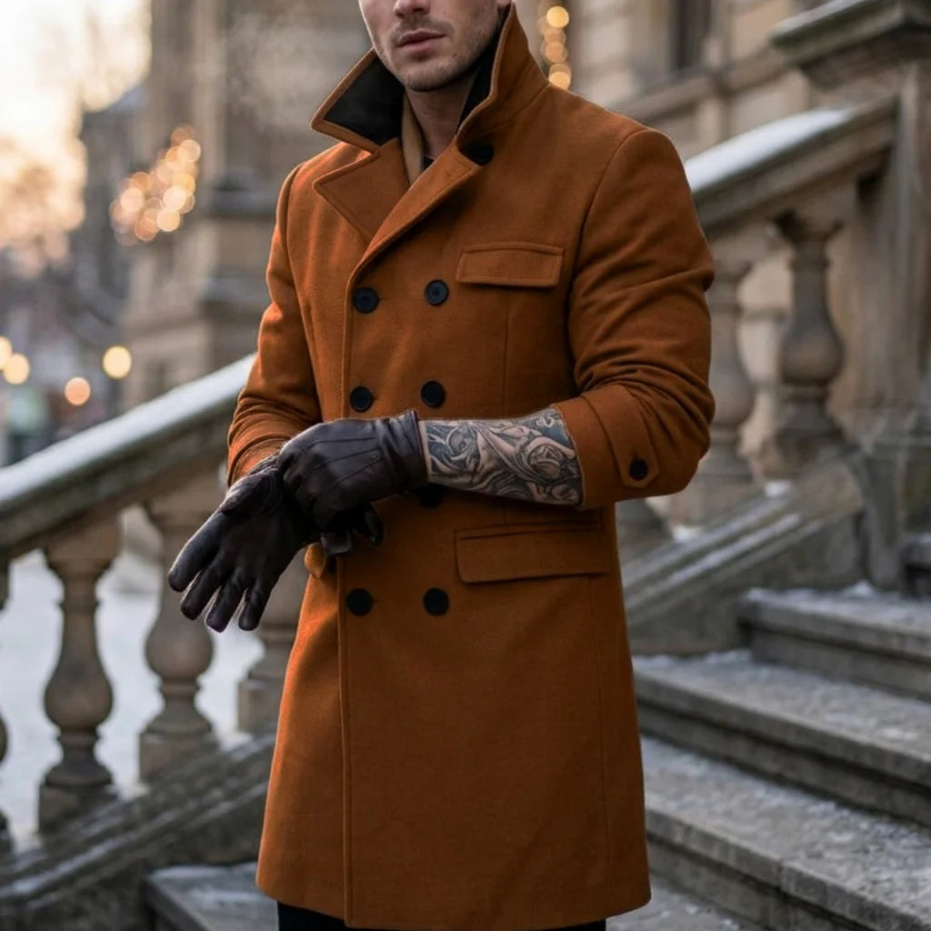 2026 Neue Herren Herbst-Winter-Mantel Farbkontrast Lässiger Wollanzug-Jacke Zweireihiger Trenchcoat für Herren Winter