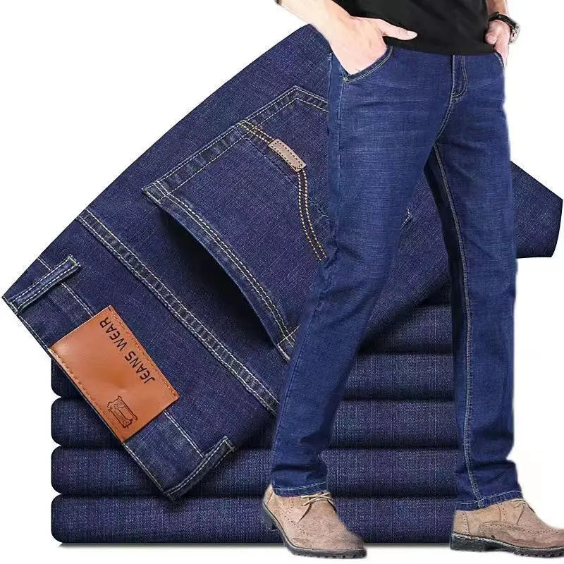 Wthinlee Neue Business-Herrenjeans Fleece Casual Gerade Geschnittene Stretch-Mode Klassische Blaue Schwarze Arbeits-Denim-Hosen Männerkleidung