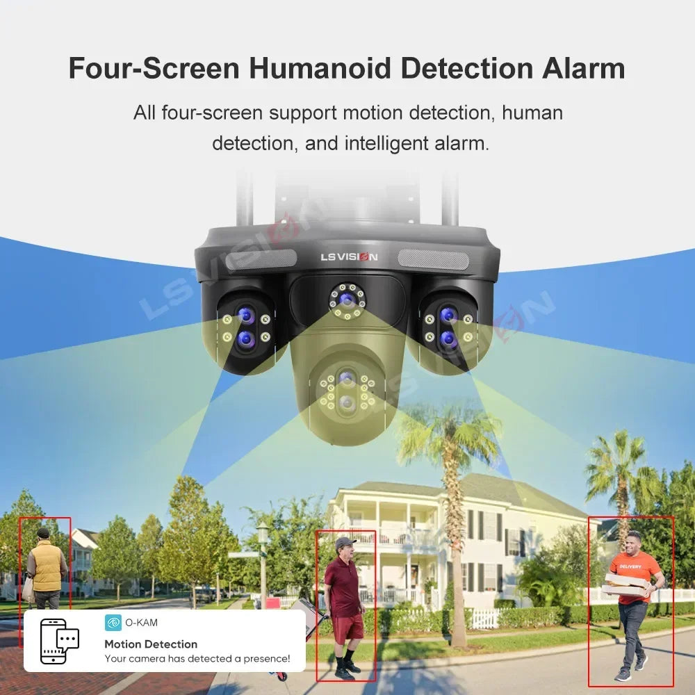 LS VISION 35MP Vier Bildschirme WiFi IP Kamera 10X Zoom Outdoor Sieben Objektiv Drei PTZ Kameras Remote Rotation Auto Tracking CCTV Cam