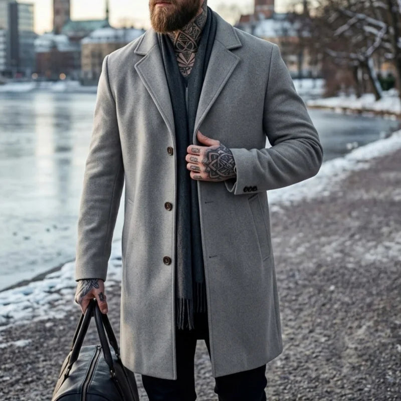 Neuer Winter-Herrenmantel aus Mischgewebe - Einreihiger Verschluss |   Business-Casual & Street-Ready Anzugjacke für Herren Winter