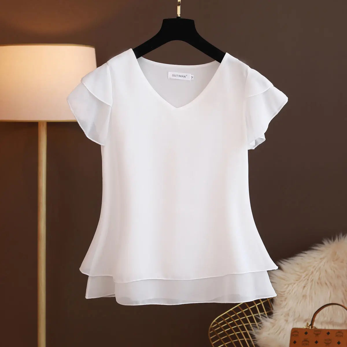 2026 sommer Neue Frauen Bluse V-ausschnitt Chiffon Hemd Lose Weibliche Kurzarm Bluse Übergroßen Shirts Frauen Tops Blusas Mujer De