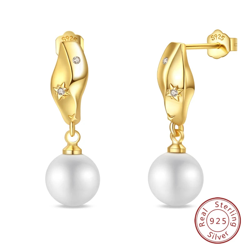 Luxus Goldene Muschel Seestern Perle Ohr Studs 925 Silber Schmetterling Herzförmige Anhänger Perle Ohrringe Für Frauen Partei Schmuck