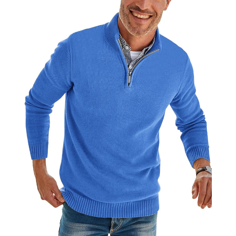 Herren-Pullover mit Viertelreißverschluss, langärmelig, schmale Passform, Stehkragen, lässiger Strick-Polo-Pullover, warmer Rollkragenpullover für den Winter