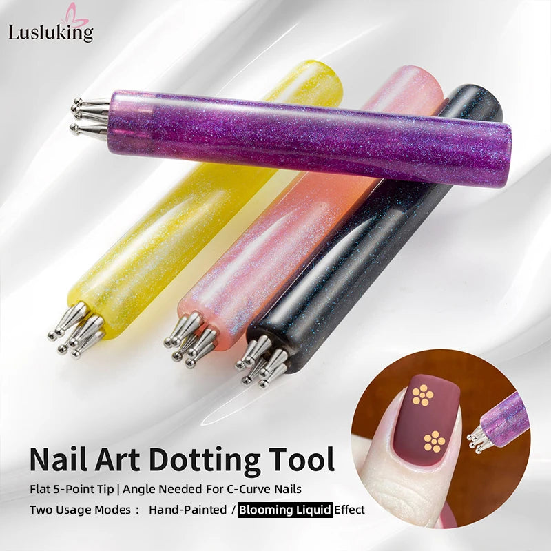 DIY Nail Art 5-Blütenblatt-Punktierwerkzeug, Blumenkreator, 1,8 mm feine Spitze, Strass-Pickers, Glitzergriff, Maniküre, Nagelwerkzeuge, Pinsel