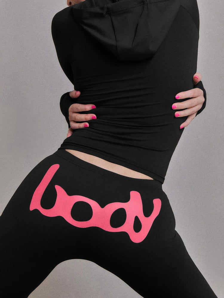kliou Casual Herbst Frauen 2-teiliges Set Täglich Passenden Outfits Sportliche Brief Drucken Zip-up Mantel + Dünne Feste Hosen mujer Trainingsanzüge