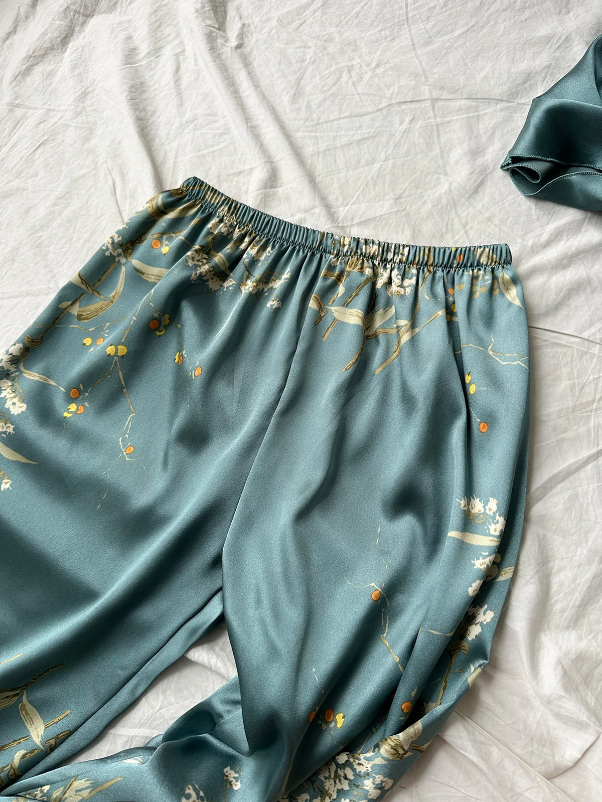 Damenhose, elastische Taille, Vintage-Blumenmuster, Pflanzendruck, elegant, bequem, 2025, Neuankömmling, dünne Hose, stilvoll, entspannend, Zuhause
