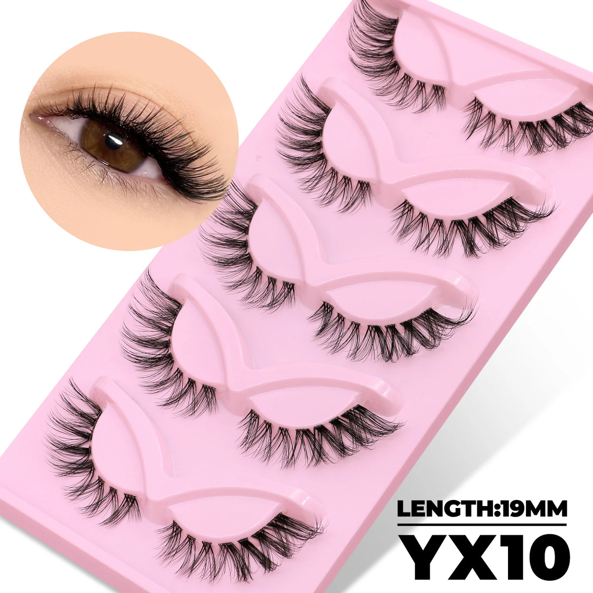 GROINNEYA Katzenaugen-Wimpern, 5 Paar, natürliche künstliche Wimpern, klare Band-Wimpern, natürliches, langes, geflügeltes Ende, längliche Wimpern, Make-up