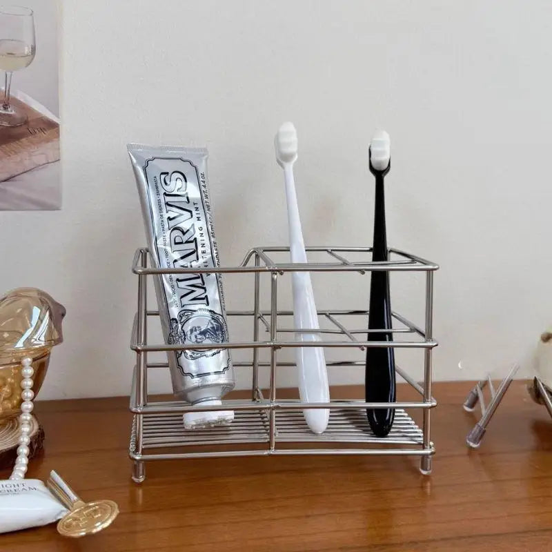 1PC Badezimmer Zahnbürste Halter Edelstahl Schwarz Silber Waren Regal Zahnpasta Halter Stehen Langlebig Badezimmer Organizer