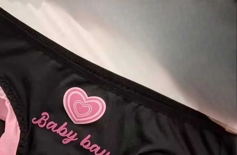 Kawaii Lolita Dessous Set Push-Up-BH, kabelloses gepolstertes Bralette für kleine Brust, süßes BH- und Höschenset im Barbie-Puppenstil MOYISU