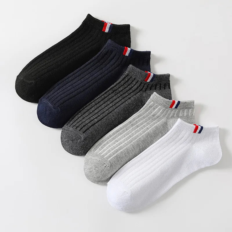5 Paar dünne, einfarbige Herren-Freizeitsocken, atmungsaktive, schweißabsorbierende Kalibrierungssocken, Sommer-Mischbootssocken