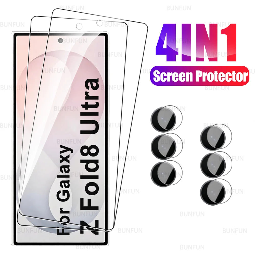 4-in-1 Displayschutzfolie für Samsung Galaxy Z Fold8 ZFold8 Ultra 5G, gehärtetes Glas, Kameraobjektivschutzfolie für Samsung ZFold8 Z Fold 8 Ultra