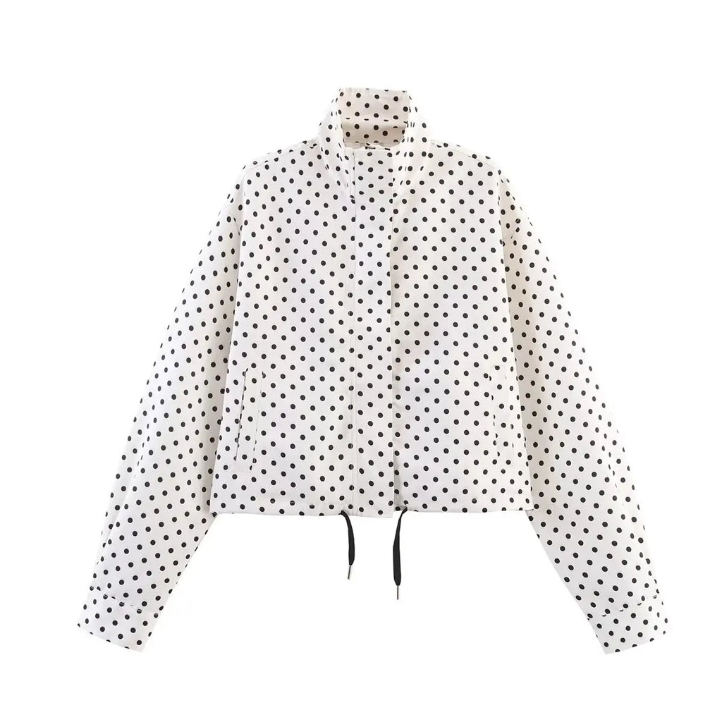 HH Elegante Damen-Shorts-Sets mit Polka Dot-Jacken, 2025, Stehkragen, Kordelzug, Jacke + Shorts mit hoher Taille, Damen-Straßen-Outfits