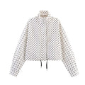 HH Elegante Damen-Shorts-Sets mit Polka Dot-Jacken, 2025, Stehkragen, Kordelzug, Jacke + Shorts mit hoher Taille, Damen-Straßen-Outfits