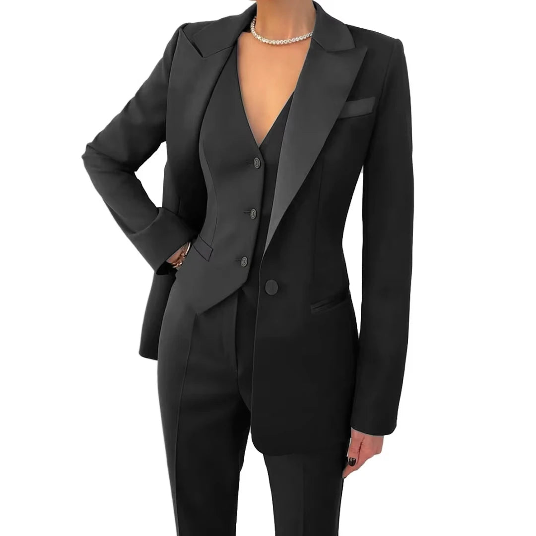 Damenanzüge, 3-teilig, Marineblau, einfarbig, mit einem Knopf, für Business, Bankett, formelle Anlässe, Arbeit, Büro, Alltag, Jacke, Weste mit Hose