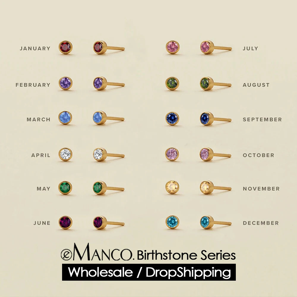 EManco Piercing Push-Back Ohrringe Piercingsichere Minimalistische Geschenkidee für Frauen Großhandel Edelstahl Geburtsstein Ohrstecker
