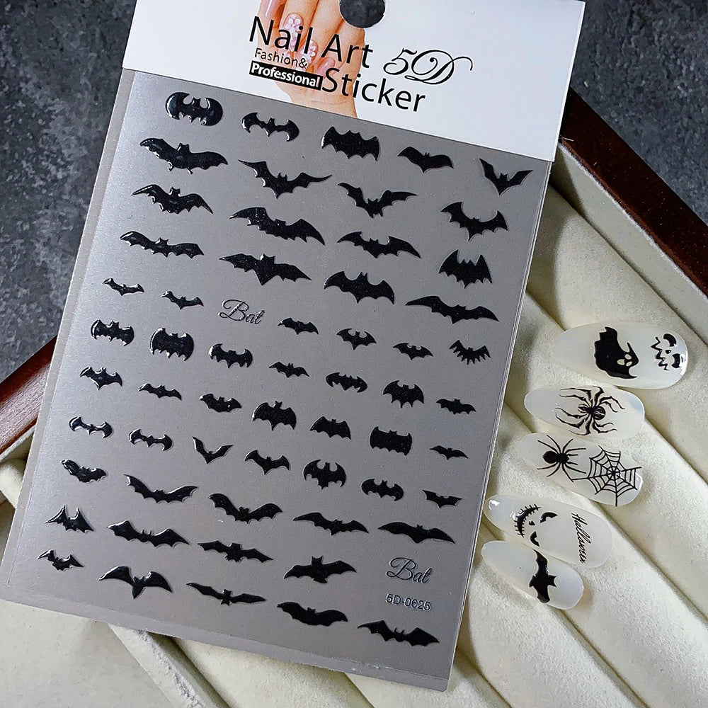 1 stücke Dark Horror Schädel Kürbis Kopf Nagel Aufkleber Schwarz Fledermaus Spinne Geist Gesicht Halloween Nagel Aufkleber Halloween Nagel Aufkleber versorgung