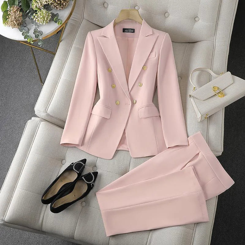 Koreanische Mode 2-Teiliges Set Umlegekragen Blazer Langarm Slim Fit Hosen Damenanzüge Büro-Damenkleidung Hosensets für Frauen