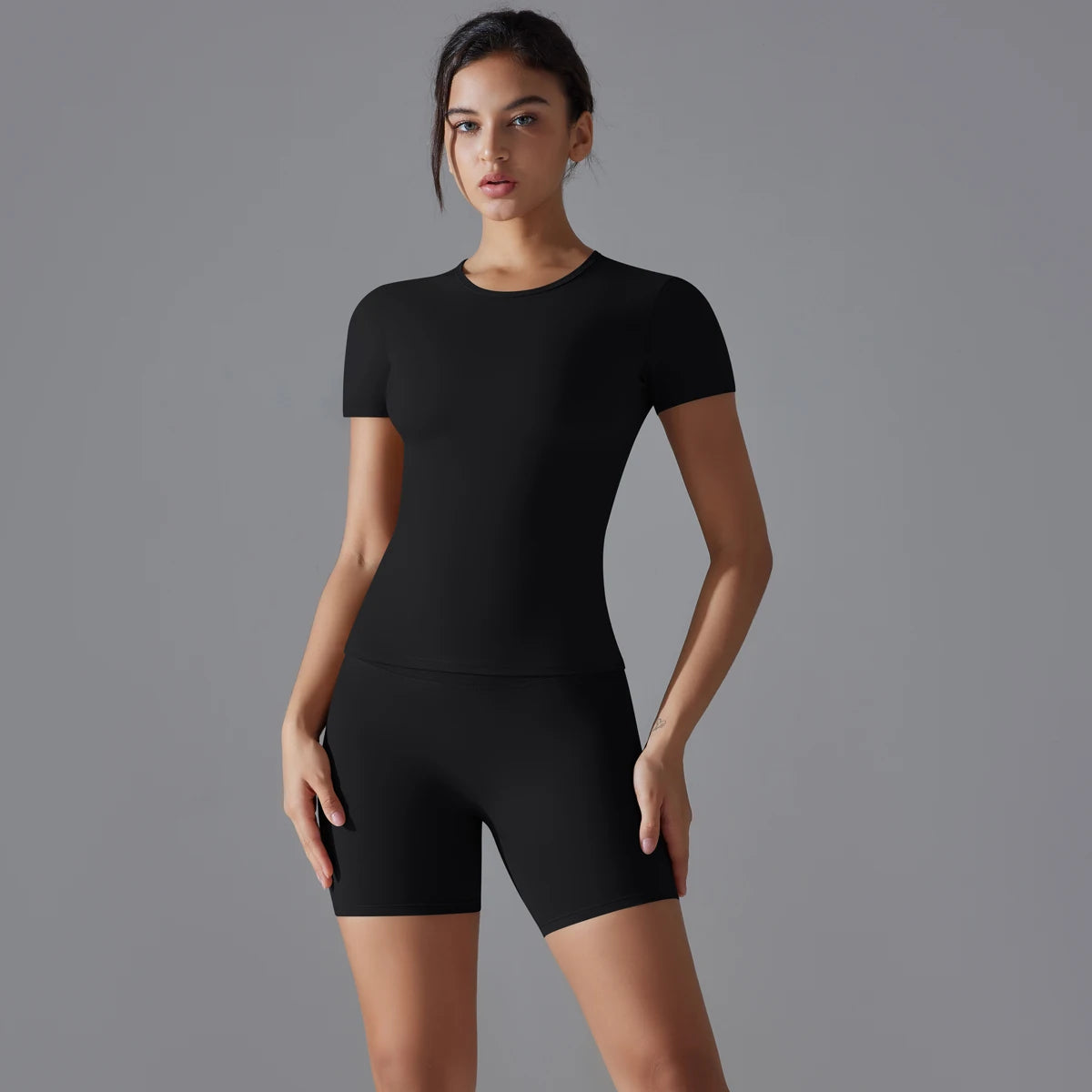Yoga-Set für Damen, Sport-Kurzarmshirt mit hochtaillierten Leggings, Lauf- und Jogging-Trainingskleidung, Sport-Fitness-Gym-Sets