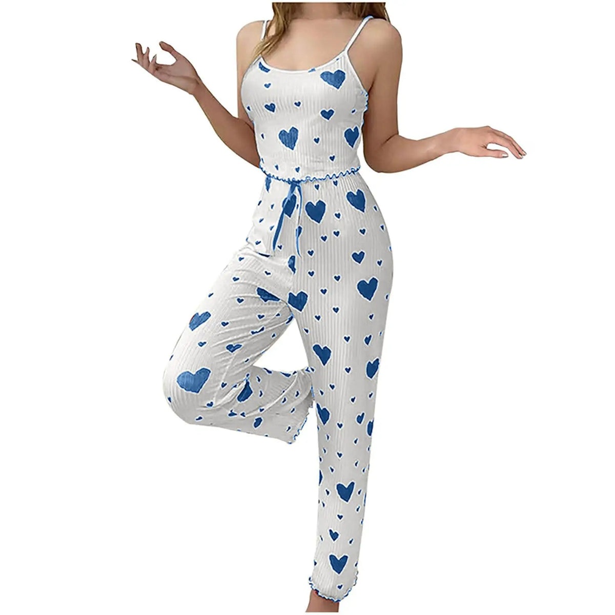 Damen-Pyjama-Set in Übergröße, 2-teilig, ärmellose Weste und Hose, weiß, weich, atmungsaktiv, Nachtwäsche, lässig, roter Herz-Druck